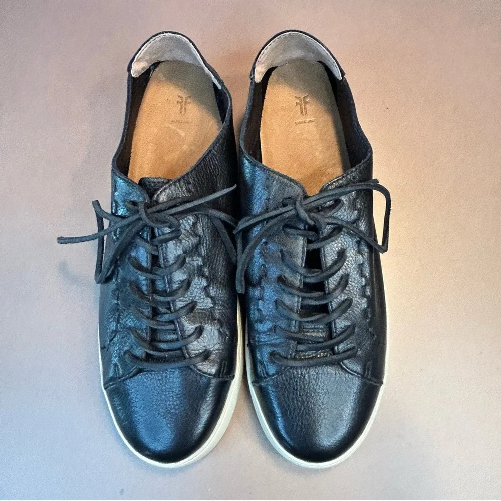 Frye Lena Low Lace Sneakers Leather Black Women’s Size 10M Shoes - Picture 3 of 10